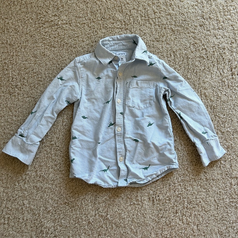 Toddler Dinosaur Striped Button Down Shirt